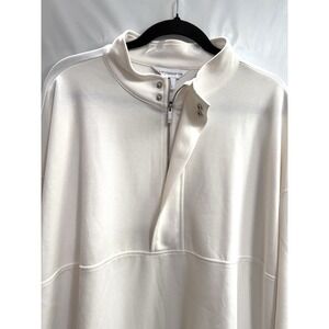 Liz Claiborne Woman's 2XL White/Ivory Quarter Zip Collared Casual Athletic Shirt